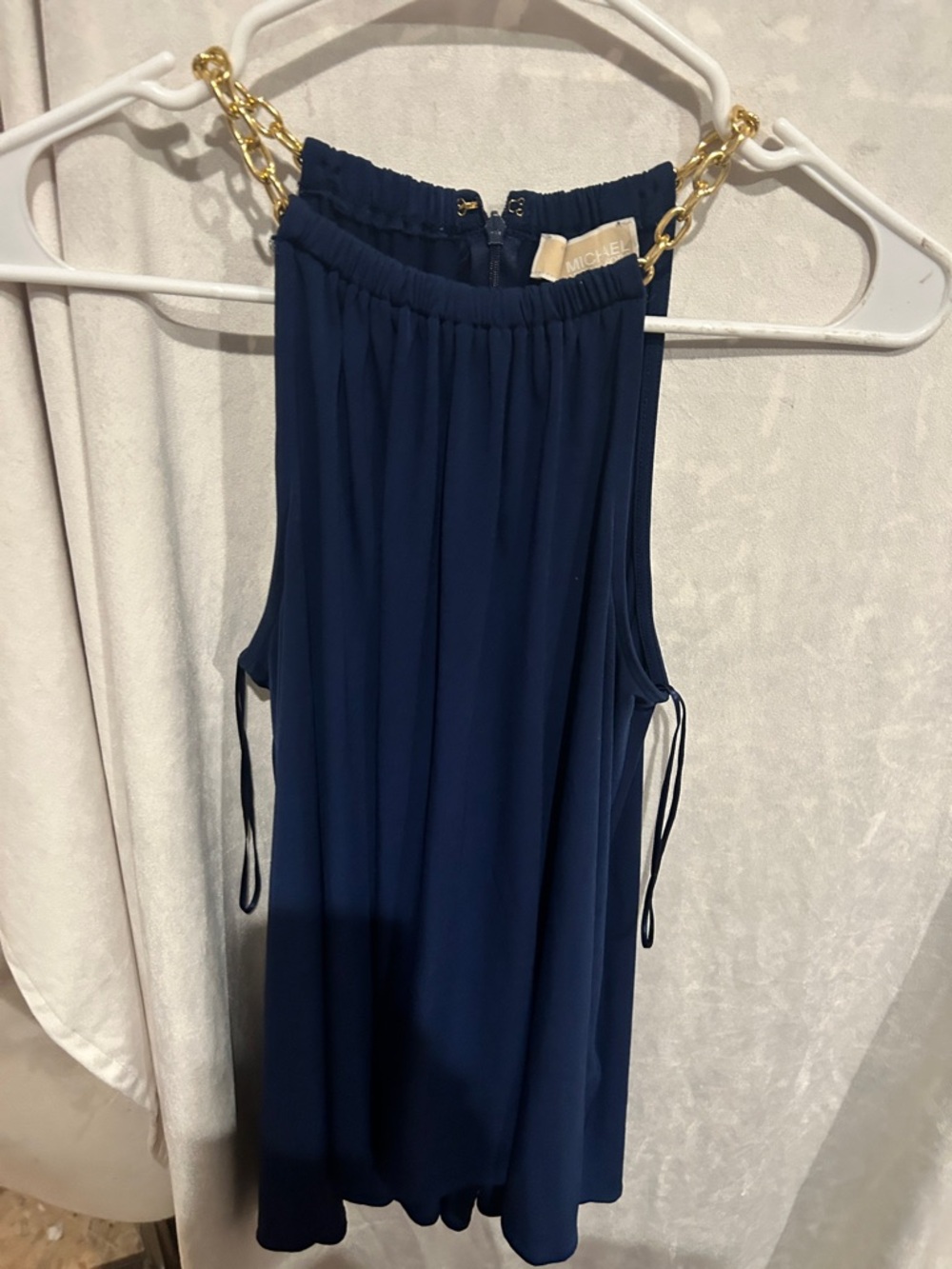 Michael Kors Navy Blue Chain-Strap Halter Blouse